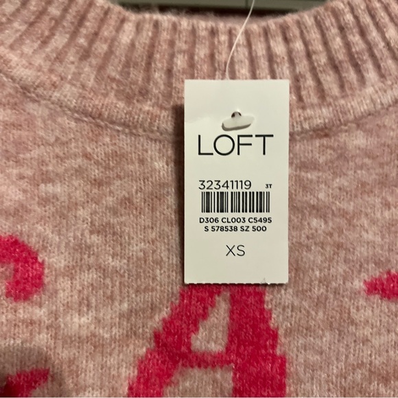 Loft Cat Mama Sweater Women’s Size XS Pink Wool Blend Crew Neck Pullover Knit Ne - Picture 3 of 5